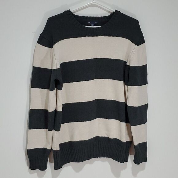 GAP Lrg Oat Stripe Crm & Gry Crew Neck Sweater - Picture 1 of 6